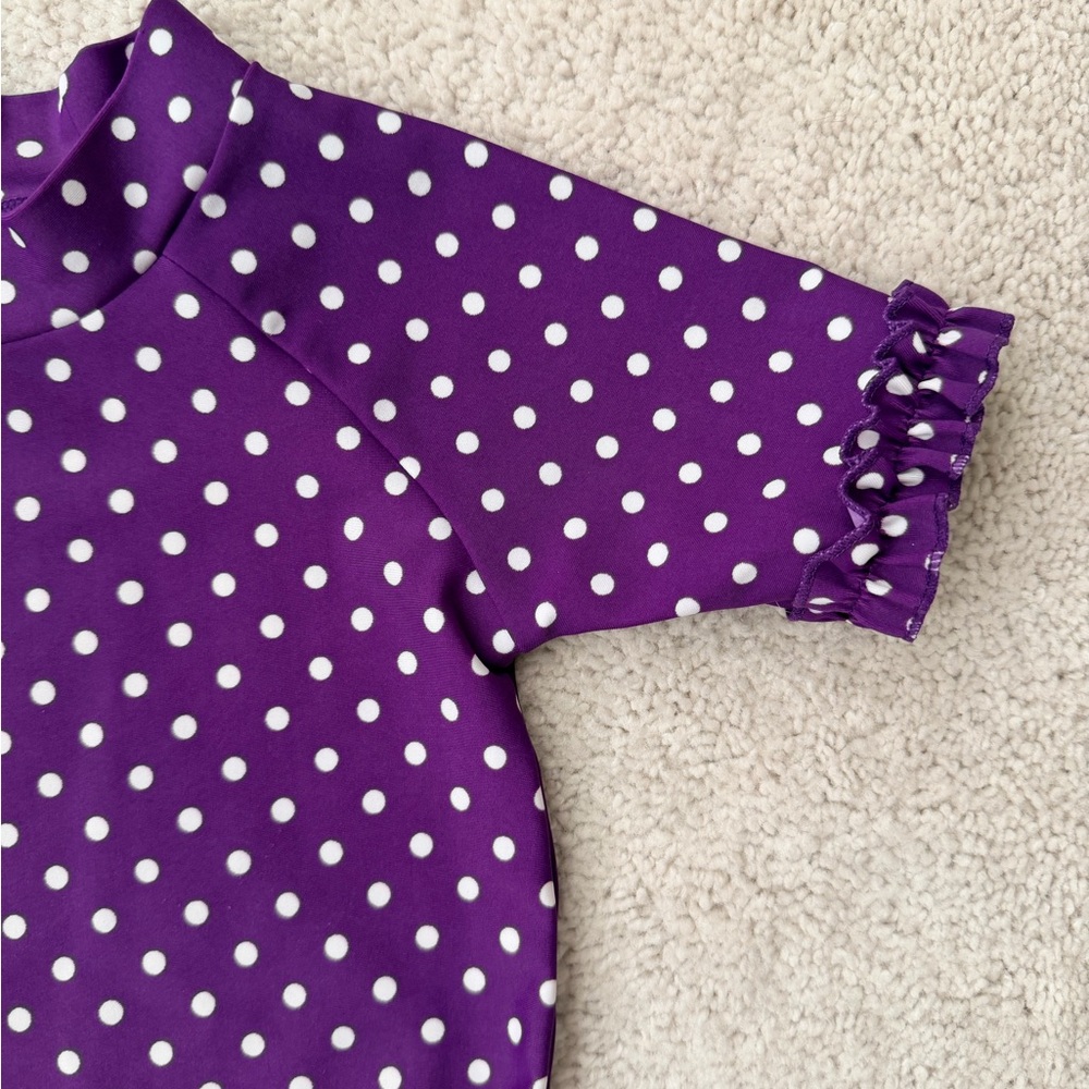 Ruffle Butts Purple Polka Dot Rashguard Set - Picture 6 of 12